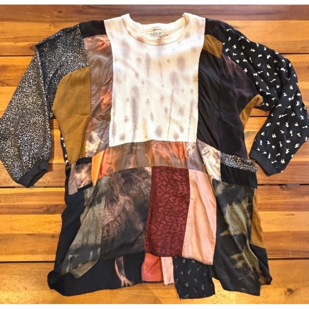 Bergdorf Goodman Gretzinger Patchwork Sweater Art Print Mixed‎ Media Top, XL